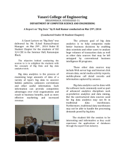 A Report on &ldquo;Big Data &rdquo; by D Anil Kumar conducted on Mar 29th, 2014