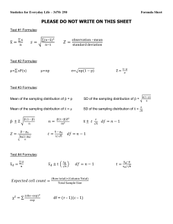 Formula Sheet for Statistics for Everyday Life Tests