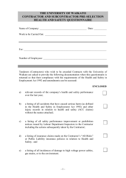 Contractor and Sub Contractor Pre-selection Questionnaire