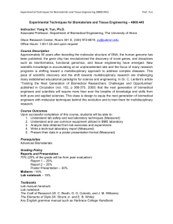 Experimental Techniques for Biomaterials and Tissue Engineering by Dr. Yun
