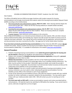 Housing and Accommodations Request Packet for New Accommodations
