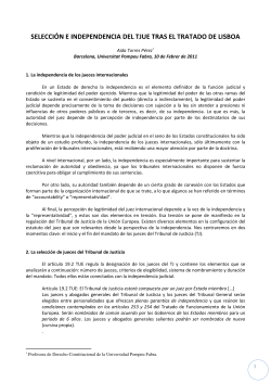 "Selecci n e Independencia de los jueces del TJUE tras el Tratado de Lisboa ".