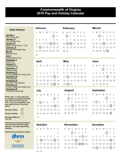 2016 Virginia Payday Holiday Calendar