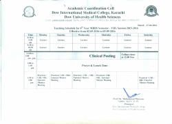 Teaching Schedule for 4th Year MBBS Semester - VIII, Session 2015-2016 Effective from 02-05-2016 to 03-09-2016