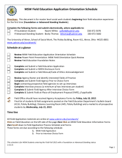 MSW Field Orientation Schedule for Incoming or Advanced Standing Students