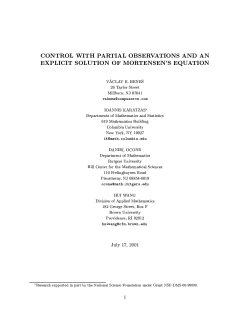 Control with partial observations and explicit solution of Mortensen s equation
