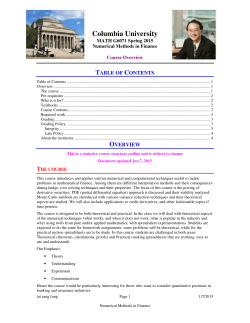 2015 Course outline of G6701 Numerical Methods in Finance