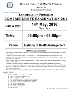 {Examinations Department} EXAMINATION PROGRAM COMPREHENSIVE EXAMINATION 2016