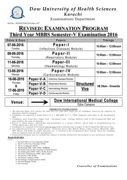 {Examinations Department} REVISED: EXAMINATION PROGRAM Third Year MBBS Semester-V Examination 2016