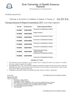 {Examinations Department} Result Post RN B.Sc Nursing Semester-II Repeat Examination 2015 (Institute of Nursing).