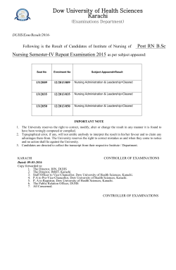 {Examinations Department} Result Post RN B.Sc Nursing Semester-IV Repeat Examination 2015 (Institute of Nursing).
