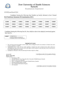 {Examinations Department} Result B.S Nutrition Semester-II Examination 2015.