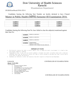{Examinations Department} Result Master in Public Health (MPH) Semester-III Examination 2016.