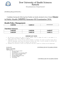 {Examinations Department} Result Master in Public Health (MSPH) Semester-III Examination 2016.
