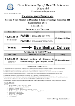 {Examinations Department} EXAMINATION PROGRAM Second Year Master in Diabetes & Endocrinology Semester-III Examination 2016 (Batch-7) .