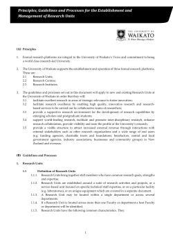 Principles, Guidelines and Processes for the Establishment and Management of Research Units