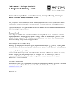 Facilities and Privileges Available to Recipients of Honorary Awards