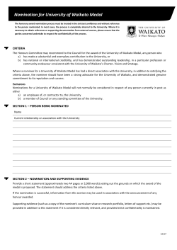 Nomination form for University of Waikato Medal