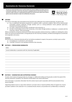 Nomination form for Honorary Doctorate