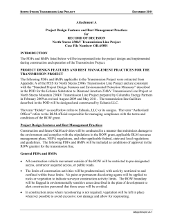 Attachment A: Project Design Features and Best Management Practices