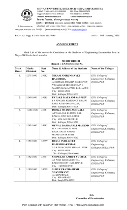 Merit List of the successful Candidates at the Bachelor of Engineering Examination held in May 2015