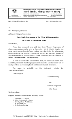 Draft Programme of the FE to BE Examination to be held in December, 2015.