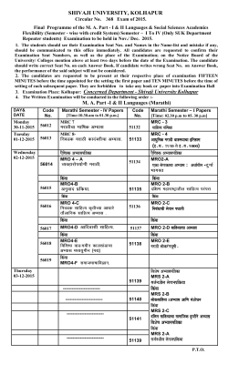Final Programme of M.A. Part I II Languages Social Sciences only SUK Dept