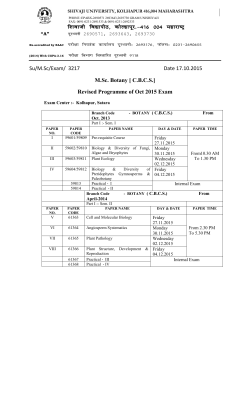 Revised Final Exmination Programme of M.Sc.Botany Oct/Nov-2015
