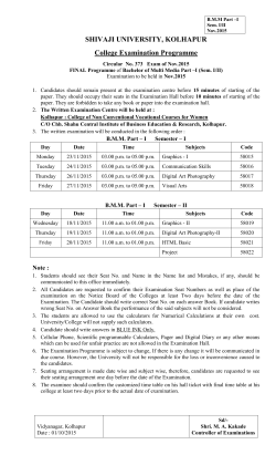 FINAL Programme of Bachelor of Multi Media Part I, II III Examination to be held in Nov.2015