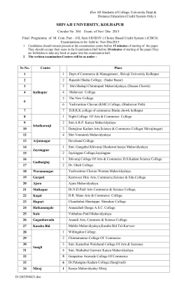 Final Programme for Examination of M.Com ( Choice Based Credit System ) (CBCS) Part - I / II held in Nov/Dec-2015