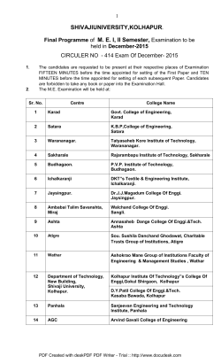 Final Programme for Examination of M.E. held in Dec - 2015