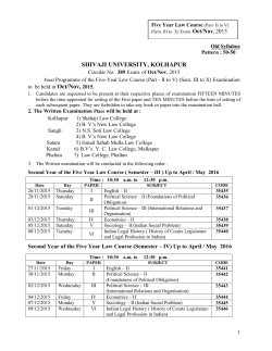 Final Programme of the Five-Year Law Course (Part - II to V) (Sem. III to X) Examination to be held in Oct/Nov, 2015.