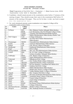 Final Examination Programme of B.Ed.(Part I), B.Ed. ( HI ) (Part I), B.Ed. ( MR ) (Part I) ,B.P.Ed. (Part I), M.P.Ed., P.G. Diploma in Mass Communication Education to be held in Dec-2015