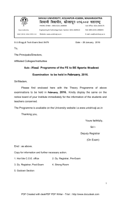 Final Programme of the FE to BE Sports Student Examination to be held in February, 2016.