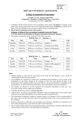 Examination Programme of Bachelor of Multi Media Part I (Sem. I/II) held in Apr/May-2016