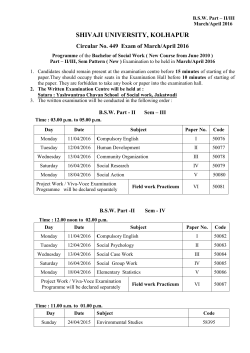 Examination Programme of the Bachelor of Social Work ( New Course from June 2010 ) Part II/III, Sem Pattern ( New ) to be held in March/April 2016
