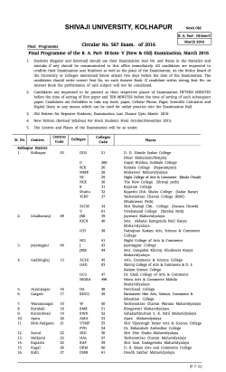 Final Programme of the B. A. Part- III-Sem- V (New Old) Examination, March 2016