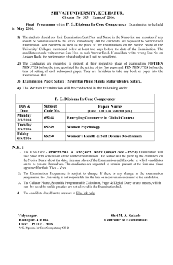 Final Programme of the P. G. Diploma In Core Competency Examination to be held in May 2016
