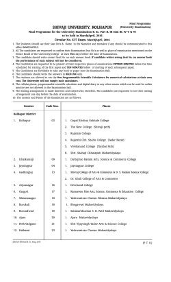 Final Programme for the University Examination B. Sc. Part II, III Sem III, IV V VI to be held in March/April, 2016