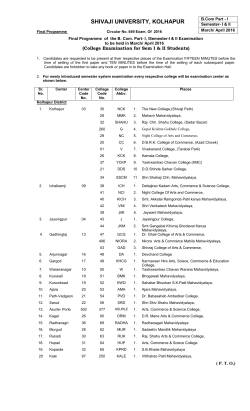 Final Examination Programme of the B. Com. Part- I, /Semester-I II to be held in March/ April 2016