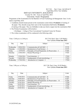 Examination Programme for the Bachelor of Food Technology Management Sem. I to be held in April/May 2016