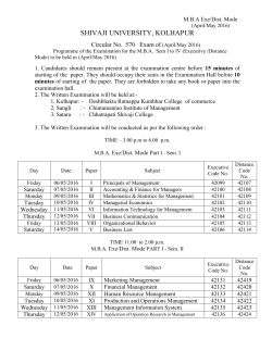 Examination Programme for the M.B.A. Sem I to IV (Executive /Distance Mode) to be held in (April/May 2016)