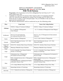 Examination Programme for the M.B.A.(Regular) Part I II Sem.I to IV th to be held in April/may 2016