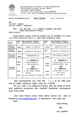 Notice Regarding Changes in MA CBCS Examination of Hindi to be held in March 2016