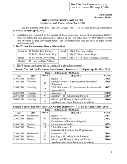 Final Programme of the Five-Year Law Course (Part - II to V) (Sem. III to X) Examination to be held in Mar/April , 2016