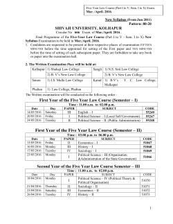 Final Programme of the Five-Year Law Course (Part I to V - Sem. I to X) New Syllabus Examination to be held in Mar./April. 2016