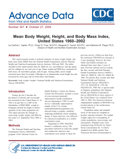 Mean Body Weight, Height, and body mass index, United States 1960&ndash;2002
