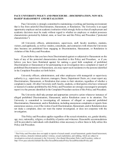 Pace University Policy and Procedure - Discrimination, Non Sex-Based Harassment and Retaliation