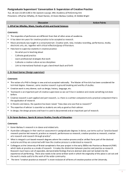 June 2011: Supervision of Creative Practice
