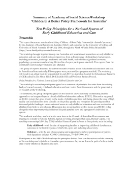 Policy Principles for a National System of Early Childhood Education and Care 1 
